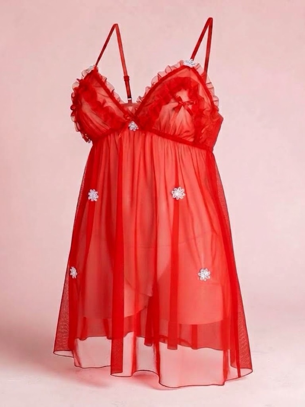 Red Floral-Accent Women's Chemise Nightgown